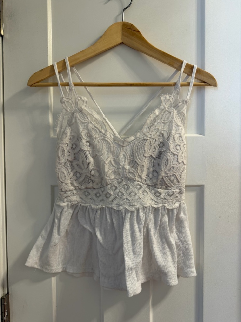 No Boundaries White Lace Peplum Cami Tank